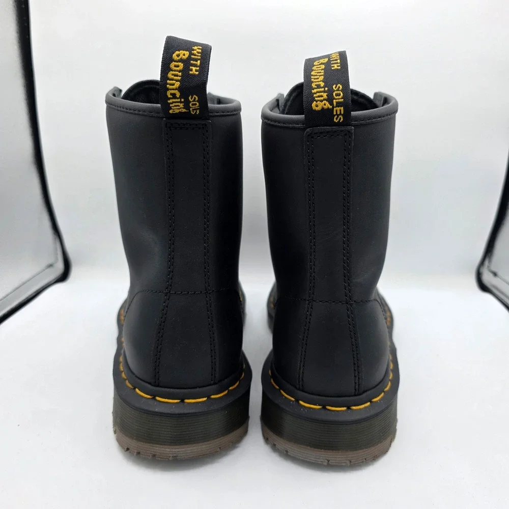 Dr. Martens DM597 Black Leather Work Boots Soft Toe EH Slip Resist Men 8 Women 9